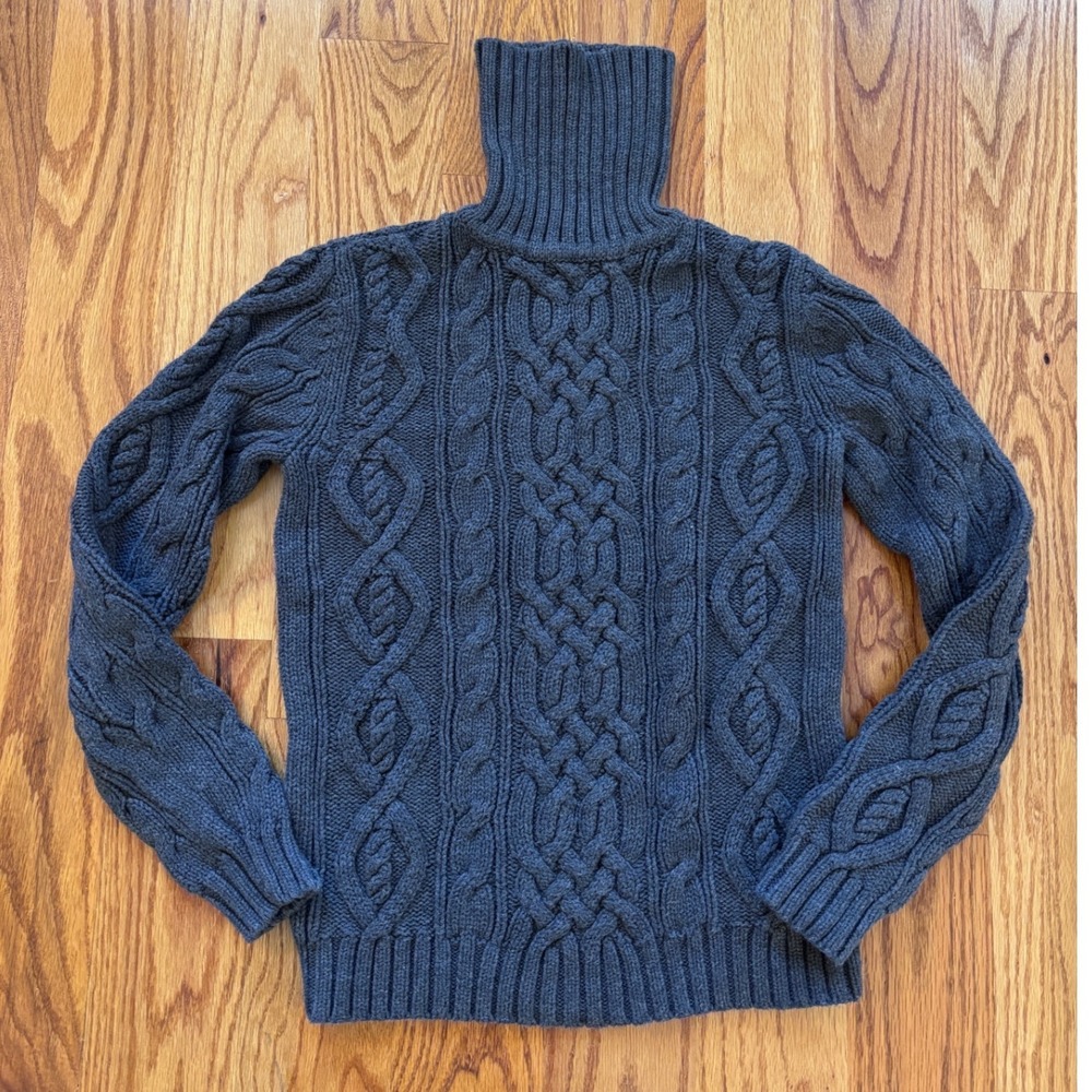 Tommy Hilfiger Vintage Gray Cable Knit Turtleneck Sweater 100% Cotton Small